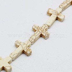Synthetic Turquoise Beads Strands, Dyed, Cross, Beige, 20x15x4mm, Hole: 1mm, about 20pcs/strand, 15.5 inch
