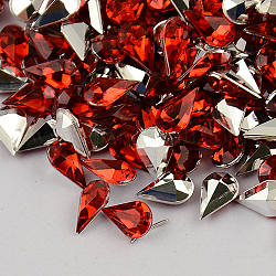 Garment Accessories Pointed Back Taiwan Acrylic Rhinestone Cabochons, Faceted Teardrop, FireBrick, 13x8x5mm