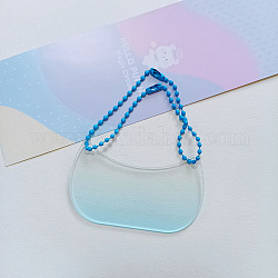 Ébauches de porte-clés pendentif disque de bricolage acrylique progressif, avec des chaînes de billes, sac à main, lumière bleu ciel, 7x4 cm