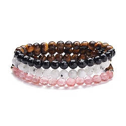 Ensemble de bracelets extensibles en perles de pierre naturelle mélangées rondes, bracelets pour fille femmes, diamètre intérieur: 2-1/8 pouce (5.5 cm), 3 pièces / kit