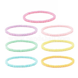 7Pcs 7 Colors Candy Colors Acrylic Round Beaded Stretch Bracelets Set for Women, Mixed Color, Inner Diameter: 2-1/4 inch(5.6cm), 1Pc/color