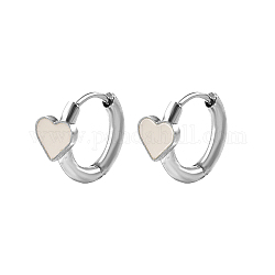 Natural Shell Heart Hoop Earrings, 304 Stainless Steel Earrings, Stainless Steel Color, 11x6mm