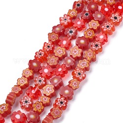 Handgemachte Millefiori-Glasperlen Stränge, Blume, rot, 4~7.2x2.6 mm, Bohrung: 1 mm, ca. 60~69 Stk. / Strang, 16 Zoll (40 cm)