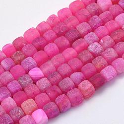 Chapelets de perles d'agate naturelle, teints et chauffée, cube, rose foncé, 8~10x8.5~9x8.5~9mm, Trou: 1mm, Environ 41 pcs/chapelet, 14.7 pouce (37.5 cm)
