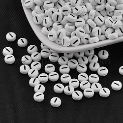 Plat rond avec perles acryliques lettre i, avec trou horizontal, blanc et noir, taille: environ 7mm de diamètre, épaisseur de 4mm, Trou: 1mm