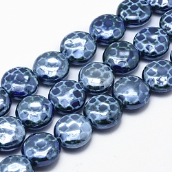 Perle di porcellana ecologiche fatte a mano, rotondo e piatto, Blue Marine, 18.5~19x8.5~9mm, Foro: 2.5~3 mm
