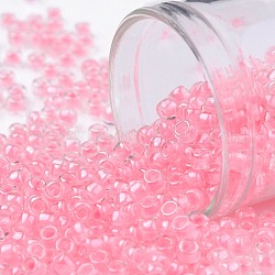 TOHO Round Seed Beads, Japanese Seed Beads, (379) Cotton Candy Pink Lined Crystal, 8/0, 3mm, Hole: 1mm, about 1110pcs/50g