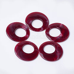 Pendentifs acryliques, style de pierres fines imitation, plat rond, rouge foncé, 47x5mm, Trou: 2mm, environ 100 pcs/500 g