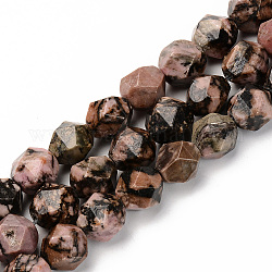 Natur Rhodonit Perlen Stränge, sternförmige runde Perlen, facettiert, 9~10x9 mm, Bohrung: 1.2 mm, ca. 36 Stk. / Strang, 14.56 Zoll (37 cm)