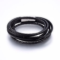 Lederband Verpackungsarmbänder, mit 304 Edelstahl-Magnetverschluss, Rechteck, Edelstahl Farbe, 8-5/8 Zoll (22 cm), 4~30x2~4 mm