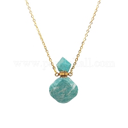 Natural Flower Amazonite Perfume Bottle Necklaces, with Golden Stainless Steel Chain, 23.62 inch(60cm)