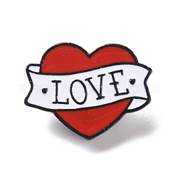Broche en émail mot d'amour, insigne en alliage de coeur pour vêtements de sac à dos, électrophorèse noir, rouge, 21x27x1.5mm, pin: 1.3 mm