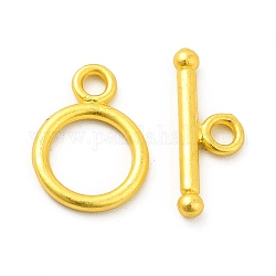Rack Plating Alloy Toggle Clasps, Round Ring, Matte Gold Color, T Bar: 15.5x6x2mm, Hole: 1.8mm, Ring: 13.5x10x1.5mm, Hole: 1.8mm