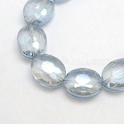 Facettierten galvanisieren Kristallglas Oval Perlen Stränge, Regenbogen Farbe überzogen, hellblau, 20x16x8 mm, Bohrung: 1 mm, ca. 35 Stk. / Strang, 27.5 Zoll