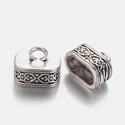Tibetan Style Alloy Cord Ends, End Caps, Cadmium Free & Nickel Free & Lead Free, Oval, Antique Silver, 13x15x10mm, Hole: 3mm, Inner Diameter: 12x7mm