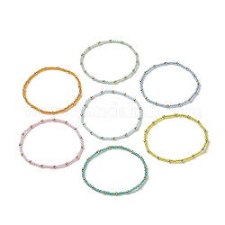 7 pièces 7 bracelets extensibles en perles de verre de couleur pour femmes, couleur mixte, diamètre intérieur: 2-1/8 pouce (5.5 cm), 1 pc / couleur