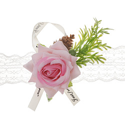 Ramillete de muñeca de imitación de rosa de tela de seda, flor de mano para novia o dama de honor, boda, decoraciones de fiesta, rosa perla, 80x80mm