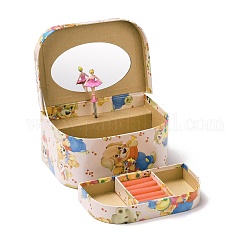 Картонные коробки для музыкальных украшений с рукояткой, 2-слойные ящики для хранения с розовой танцовщицей и зеркалом внутри, на подарок девушке, прямоугольник с рисунком, Медведь Pattern, 16.8x12.8x7.8 см