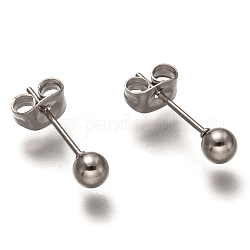 304 Stainless Steel Ball Stud Earrings, Round, 16x4mm, Pin: 0.7mm