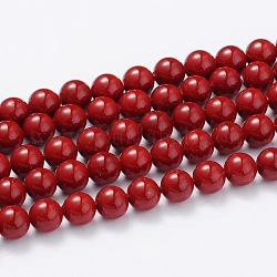 Shell Pearl Beads Strands, Grade A, Polished, Round, Dark Red, 6mm, Hole: 0.5mm, about 61pcs/strand