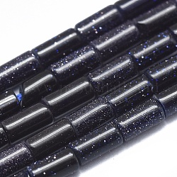 Синтетический синий авантюрин бисер нитей, колонка, 3.5~4x2 мм, отверстие : 0.7 мм, отверстие : 0.7 мм, около 100 шт / нитка, 15.35 дюйм (39 см)