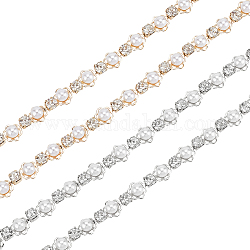 Nbeads 4 Yard 2 Style Rhinestones Cup Chains with ABS Plastic Pearl Beaded, Alloy & Iron Strass Chains, Platinum & Light Gold, 4.5~8.5x4~5mm, 2 Yards/style