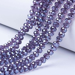 Abalorios de vidrio electroplate hebras, lustre de la perla chapado, facetados, rerondana plana, azul pizarra, 3.5x3mm, agujero: 0.4 mm, aproximamente 123~127 pcs / cadena, 13.7~14.1 pulgada (35~36 cm)