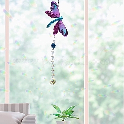 Decorazioni a goccia in vetro e pendenti ottagonali, con maglia a libellula in metallo e minuterie in ferro, per la decorazione esterna del giardino, viola scuro, 450mm