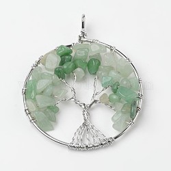 L'albero della vita naturale avventurina verde grandi ciondoli, con accessori di ottone, platino, 63~65x49~51x8~10mm, Foro: 8~10 mm