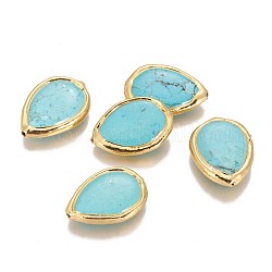 Perles de turquoise synthétique, avec les accessoires en laiton, larme, or, 28~30x20~22x5~7mm, Trou: 0.8mm