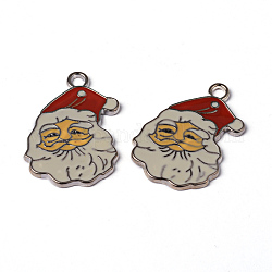 Alloy Enamel Pendants, Lead Free and Cadmium Free, Christmas Santa Claus, Platinum, Red, about 34mm long, 23.5mm wide, 2mm thick, hole: 2mm
