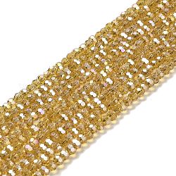 Perles en verre transparentes, facette, ronde, verge d'or, 3.5x3mm, Trou: 1mm, Environ 168~169 pcs/chapelet, 19.09'' (48.5 cm)