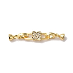 Brass Micro Pave Clear Cubic Zirconia Fold Over Clasps, Flower, Real 18K Gold Plated, Clasp: 13x4.5mm, Inner Diameter: 2.7mm, Flower: 18x6.5x2mm