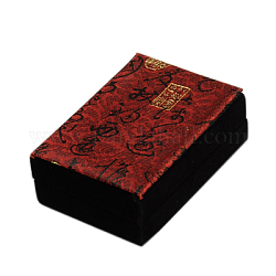 Contenitori di monili cineserie, scatole collana pendente di velluto, contenitori di monili, con la plastica e stoffa, rettangolo, rosso scuro, 100x70x33mm
