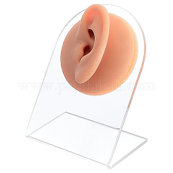 Акриловый дисплей серьги стойки, с имитацией уха из белого силикона навахо, для ювелирного дисплея из нержавеющей стали, прозрачные, подставка: 8x5.1x10.2 см, отверстие : 57 мм