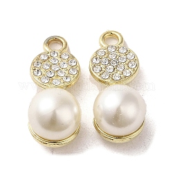 Lega con pendenti in strass, con abs imitazione perla, charms a testa piatta, oro, 23.5x10x10.5mm, Foro: 2.2 mm
