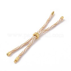 Bracciali in cordoncino di nylon, per la realizzazione di braccialetti con ciondoli connettore, con placcatura a cremagliera in ottone dorato, placcato di lunga durata,  cadmio& piombo libero, bianco, 8-5/8~9 pollice (22~22.8 cm), 0.3cm, Foro: 2.6 mm