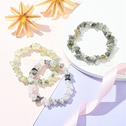 3 Stück 3-teiliges Stretch-Armband-Set mit natürlichen gemischten Edelsteinsplittern und Perlen für Damen, Innendurchmesser: 2 Zoll (5 cm), 1pc / style
