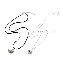 女の子の女性のためのラインストーンのペンダントネックレスと磁気の月と星  ガラスビーズ付きラックメッキ真鍮ネックレス  銀  24.6インチ（62.5cm）  22.55インチ（57.3cm）  2個/セット