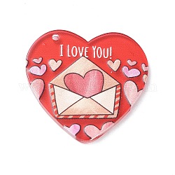 Акриловый кулон на тему Дня святого Валентина, сердце с словом я тебя люблю, огнеупорный кирпич, 37.3x36.5x2.3 мм, отверстие : 1.8 мм