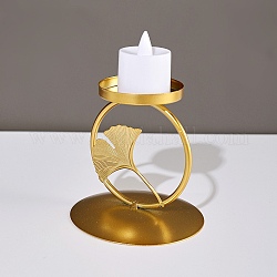 Candelabro de hierro, Centro de mesa con vela de hoja de ginkgo., decoración perfecta para fiestas en casa, plano y redondo, dorado, 100x100mm