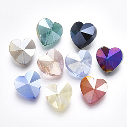 Galvanisierte Glasperlen, ab Farbe plattiert, facettiert, Herz, Mischfarbe, 14x14x8 mm, Bohrung: 1.2 mm