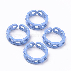 Spray Painted Alloy Cuff Rings, Open Rings, Cadmium Free & Lead Free, Curb Chain Shape, Cornflower Blue, US Size 7 1/4(17.5mm)