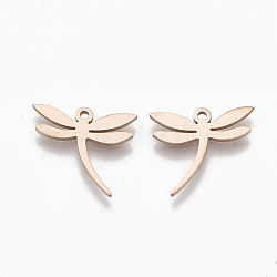 201 Stainless Steel Pendants, Dragonfly, Rose Gold, 15x17x1mm, Hole: 1.4mm