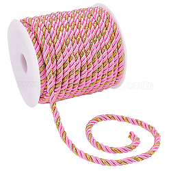 PandaHall 5mm Twisted Cord Trim, 16.4 Yard/15m 3-Ply Cord Thread Twisted Satin Thread Golden Pink Polyester Thread String for Sewing Home Decor Crafts Making and Costume Crafting