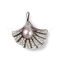 Pendentifs en alliage avec strass, avec perles en plastique ABS imitation perle, breloque en forme de coquillage, sans cadmium et sans plomb, platine, 37x35x10.5mm, Trou: 4.5x8mm