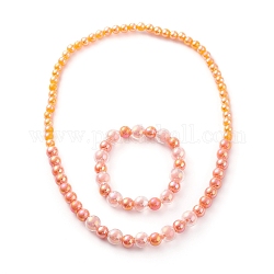 Acrylperlenarmband & Halskette Set für Kinder, mit transparenter Perle in Perle & ab Farbe plattiert & undurchsichtigen Acrylperlen, Runde, Tomate, Innendurchmesser: 4-1/8 Zoll (10.4 cm), Innendurchmesser: 1.85 Zoll (47 mm)