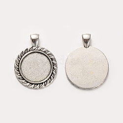 Tibetan Style Alloy Flat Round Pendant Cabochon Settings, Cadmium Free & Lead Free, Antique Silver, Tray: 20mm, 37x28x2mm, Hole: 5x7mm