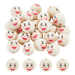 FINGERINSPIRE 30PCS Smiling Face Natural Wood Beads Wooden Smiling Loose Beads Round Spacer Ball Beads with 5mm Hole Smile Face Burlywood Wooden Beads for DIY Crafts Jewelry Keychains Making