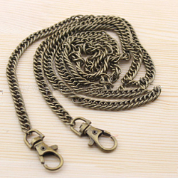 Tracolla a catena in ferro, con chiusure in lega, per sostituzione borsetta o tracolla, bronzo antico, 120x0.7x0.13cm
